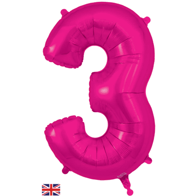 Pink Number 3 Balloon - Foil Number Balloon 1pc (34