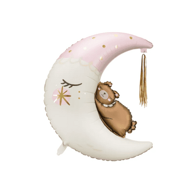 Pink Teddy Bear on Moon Large Foil Balloon 1pc (PartyDeco 34