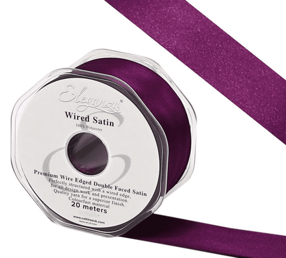 Plum Wired Edge Double Faced Satin Ribbon 38mm x 20m | Wholesale