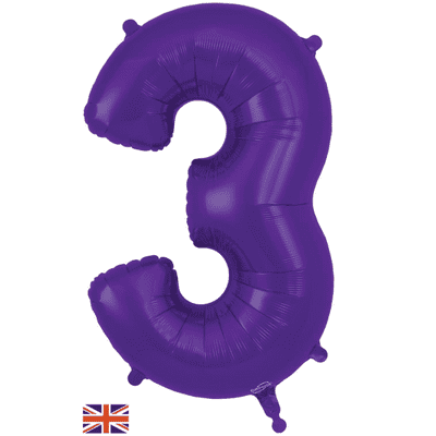 Purple Number 3 Balloon - Foil Number Balloon 1pc (34