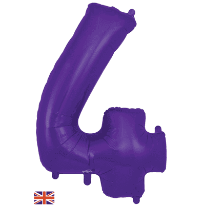 Purple Number 4 Balloon - Foil Number Balloon 1pc (34