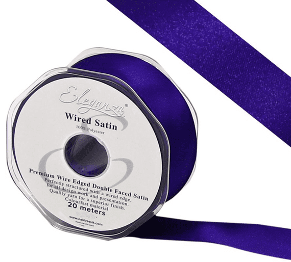Purple Wired Edge Double Faced Satin Ribbon 25mm x 20m | Wholesale