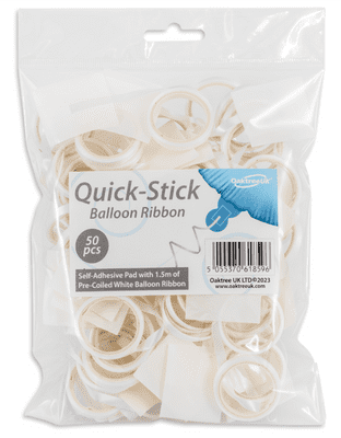 Quick-Stick Balloon Ribbon Pre Coiled White 1.5m (50pcs)