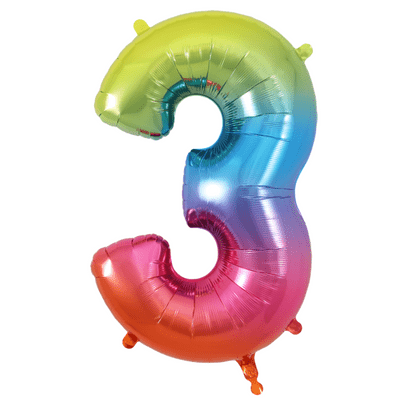 Rainbow Number 3 Balloon - Foil Number Balloon 1pc (34
