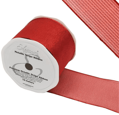 Red Metallic Stripe Ribbon 63mm x 10m (Eleganza) 1pc