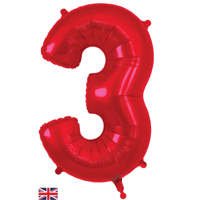 Red Number 3 Balloon - Foil Number Balloon 1pc (34