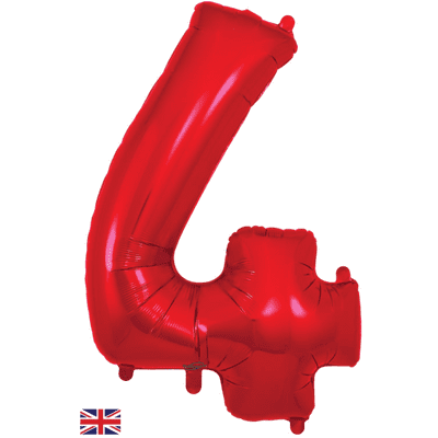 Red Number 4 Balloon - Foil Number Balloon 1pc (34