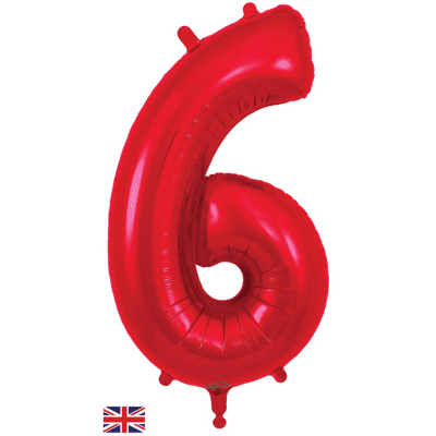 Red Number 6 Balloon - Foil Number Balloon 1pc (34