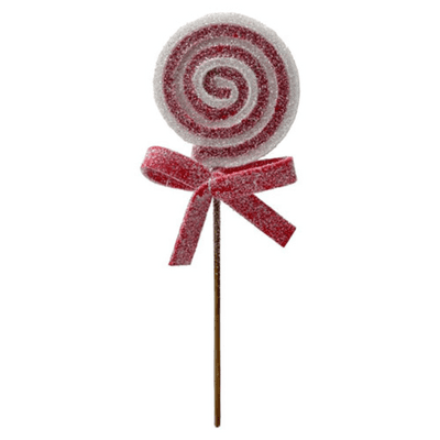 Red & White Glittered Lolly Pick Decoration (16cm) 1pc