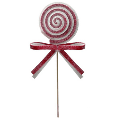 Red & White Glittered Lolly Pick Decoration (32cm) 1pc