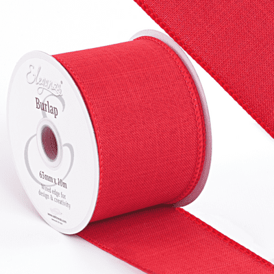 Red Wired Edge Burlap Ribbon 63mm x 10m (Eleganza) 1pc