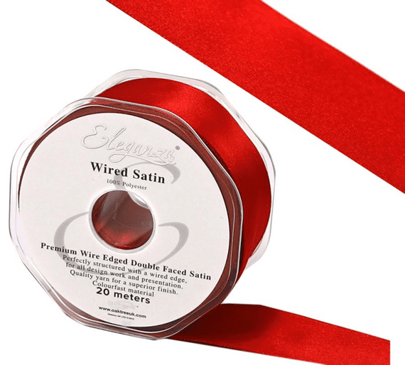 Red Wired Edge Double Faced Satin Ribbon 38mm x 20m | Wholesale