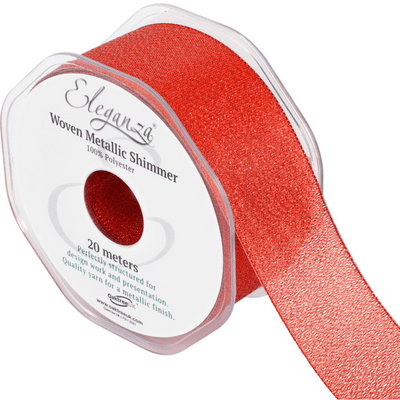 Red Woven Metallic Shimmer Ribbon 38mm x 20m (Eleganza) 1pc