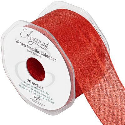 Red Woven Metallic Shimmer Ribbon 50mm x 20m (Eleganza) 1pc