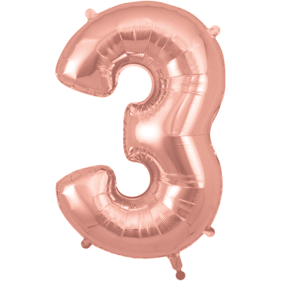 Rose Gold Number 3 Balloon - Foil Number Balloon 1pc (34