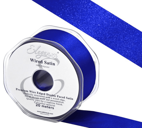 Royal Blue Wired Edge Double Faced Satin Ribbon 25mm x 20m | Wholesale