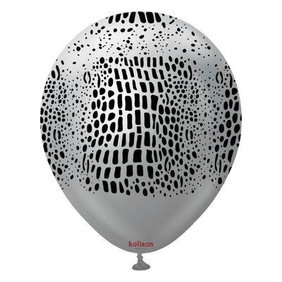 Safari Crocodile - Mirror Silver w. Black Ink 12 inch Kalisan Balloons 25pcs