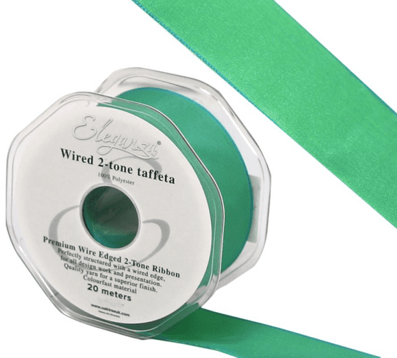 Sea Green Wired Edge Taffeta Ribbon 38mm x 20m | Wholesale