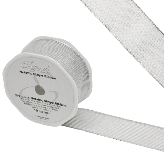 Silver Metallic Stripe Ribbon 38mm x 10m (Eleganza)