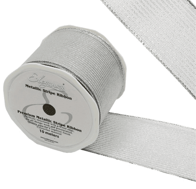 Silver Metallic Stripe Ribbon 63mm x 10m (Eleganza) 1pc