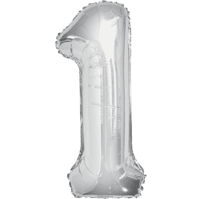 Silver Number 1 Balloon - Foil Number Balloon 1pc (34