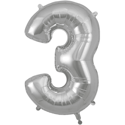 Silver Number 3 Balloon - Foil Number Balloon 1pc (34