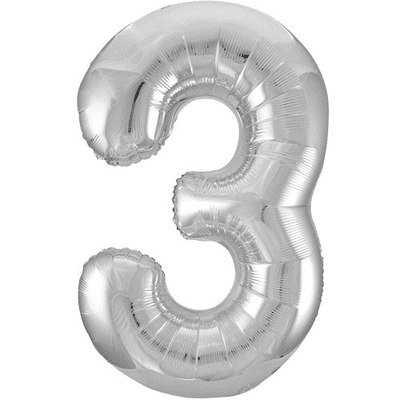 Silver Number 3 Balloon - Foil Number Balloon 1pc (34
