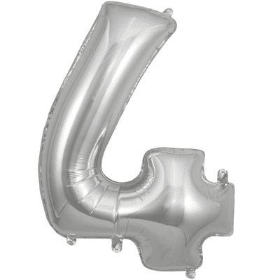 Silver Number 4 Balloon - Foil Number Balloon 1pc (34