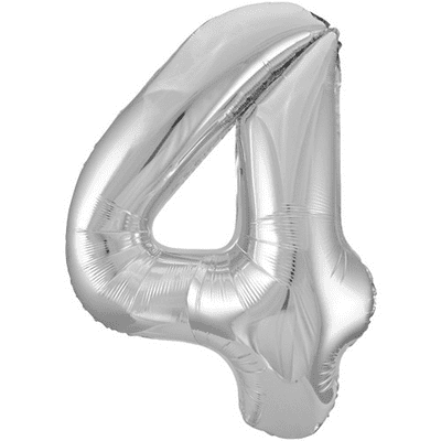 Silver Number 4 Balloon - Foil Number Balloon 1pc (34