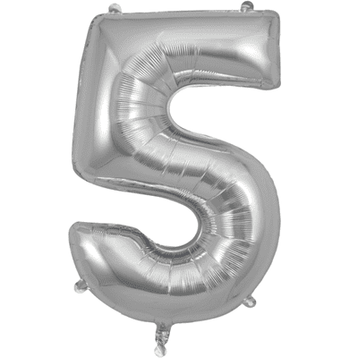 Silver Number 5 Balloon - Foil Number Balloon 1pc (34
