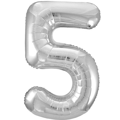 Silver Number 5 Balloon - Foil Number Balloon 1pc (34