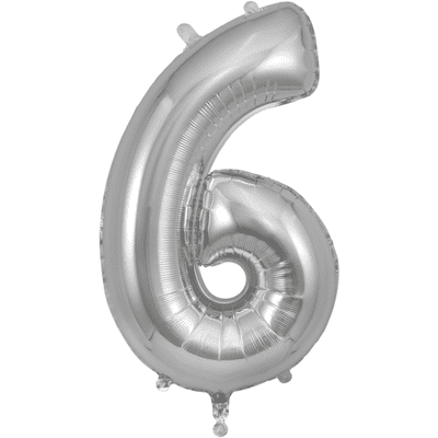 Silver Number 6 Balloon - Foil Number Balloon 1pc (34