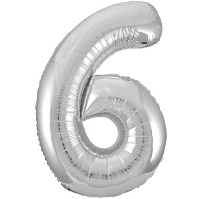 Silver Number 6 Balloon - Foil Number Balloon 1pc (34