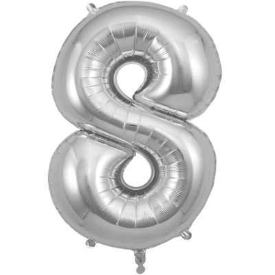 Silver Number 8 Balloon - Foil Number Balloon 1pc (34