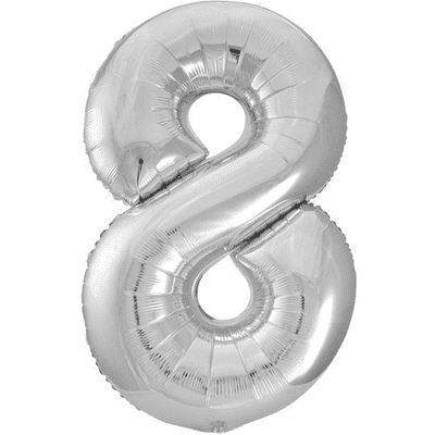 Silver Number 8 Balloon - Foil Number Balloon 1pc (34