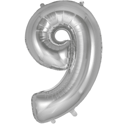 Silver Number 9 Balloon - Foil Number Balloon 1pc (34