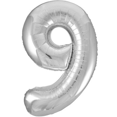 Silver Number 9 Balloon - Foil Number Balloon 1pc (34