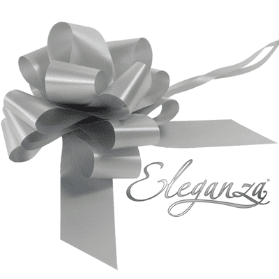 Silver Pull Bow 50mm Poly (Eleganza Pullbow) 20pc