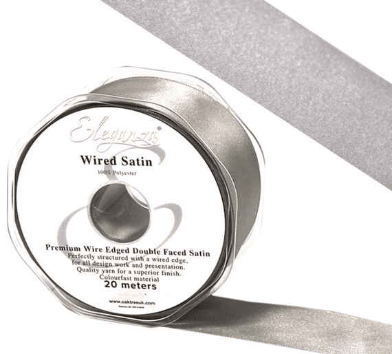 Silver Wired Edge Double Faced Satin Ribbon 50mm x 20m | Wholesale
