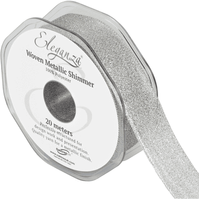 Silver Woven Metallic Shimmer Ribbon 25mm x 20m (Eleganza) 1pc