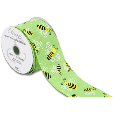 Smiley Bee Lime Green Wired Edge Ribbon 63mm x 9m (Eleganza) 1pc