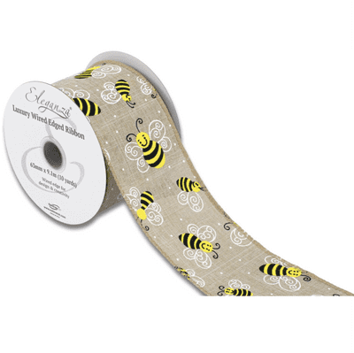 Smiley Bee Natural Wired Edge Ribbon 63mm x 9m (Eleganza) 1pc