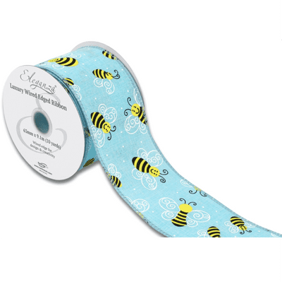 Smiley Bee Tiffany Blue Wired Edge Ribbon 63mm x 9m (Eleganza) 1pc