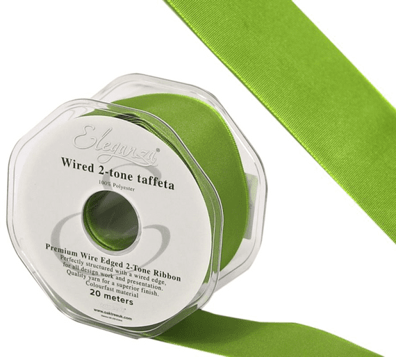 Spring Green Wired Edge Taffeta Ribbon 38mm x 20m | Wholesale