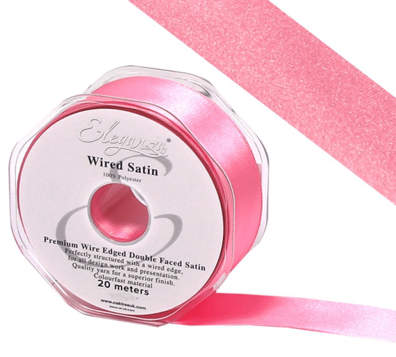 Sugar Pink Wired Edge Double Faced Satin Ribbon 38mm x 20m | Wholesale