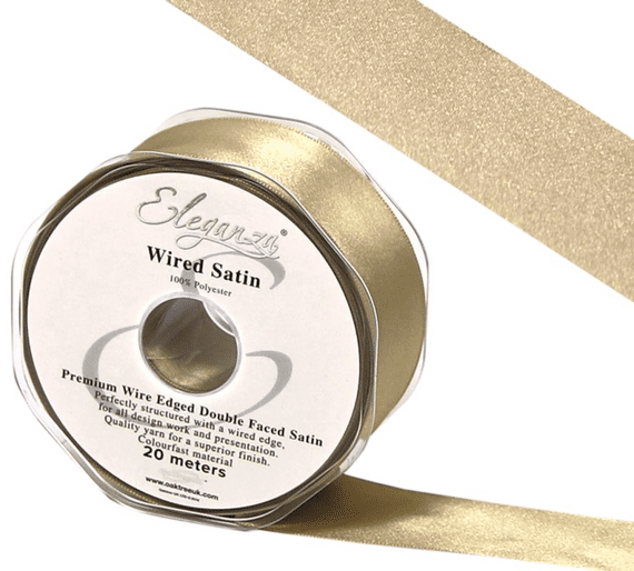 Taupe Wired Edge Double Faced Satin Ribbon 38mm x 20m | Wholesale