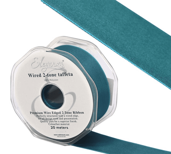 Teal Wired Edge Taffeta Ribbon 38mm x 20m | Wholesale