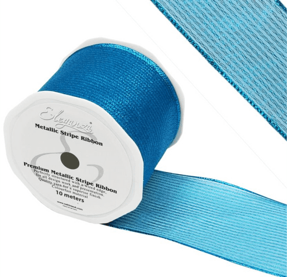 Turquoise Metallic Stripe Ribbon 63mm x 10m (Eleganza)