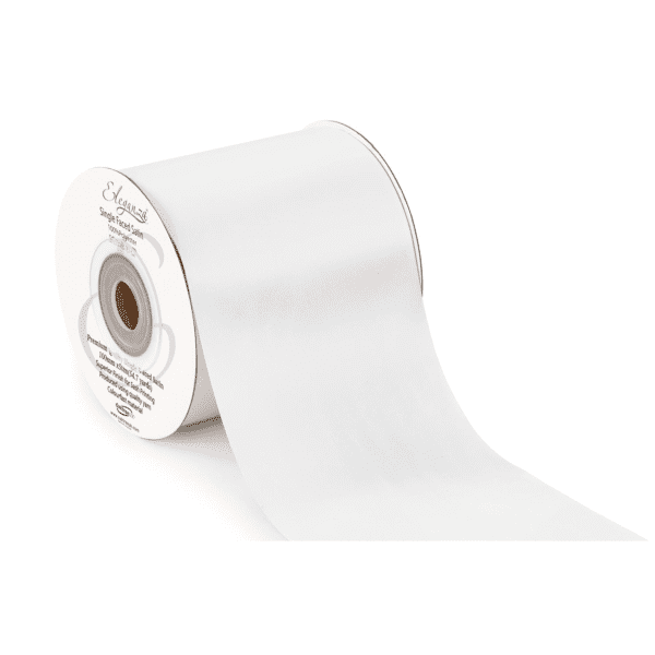 White Single Faced Sash Ribbon 100mm x 50m (Eleganza) | Free Delivery