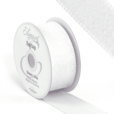White Wired Edge Burlap Ribbon 38mm x 10m (Eleganza) 1pc